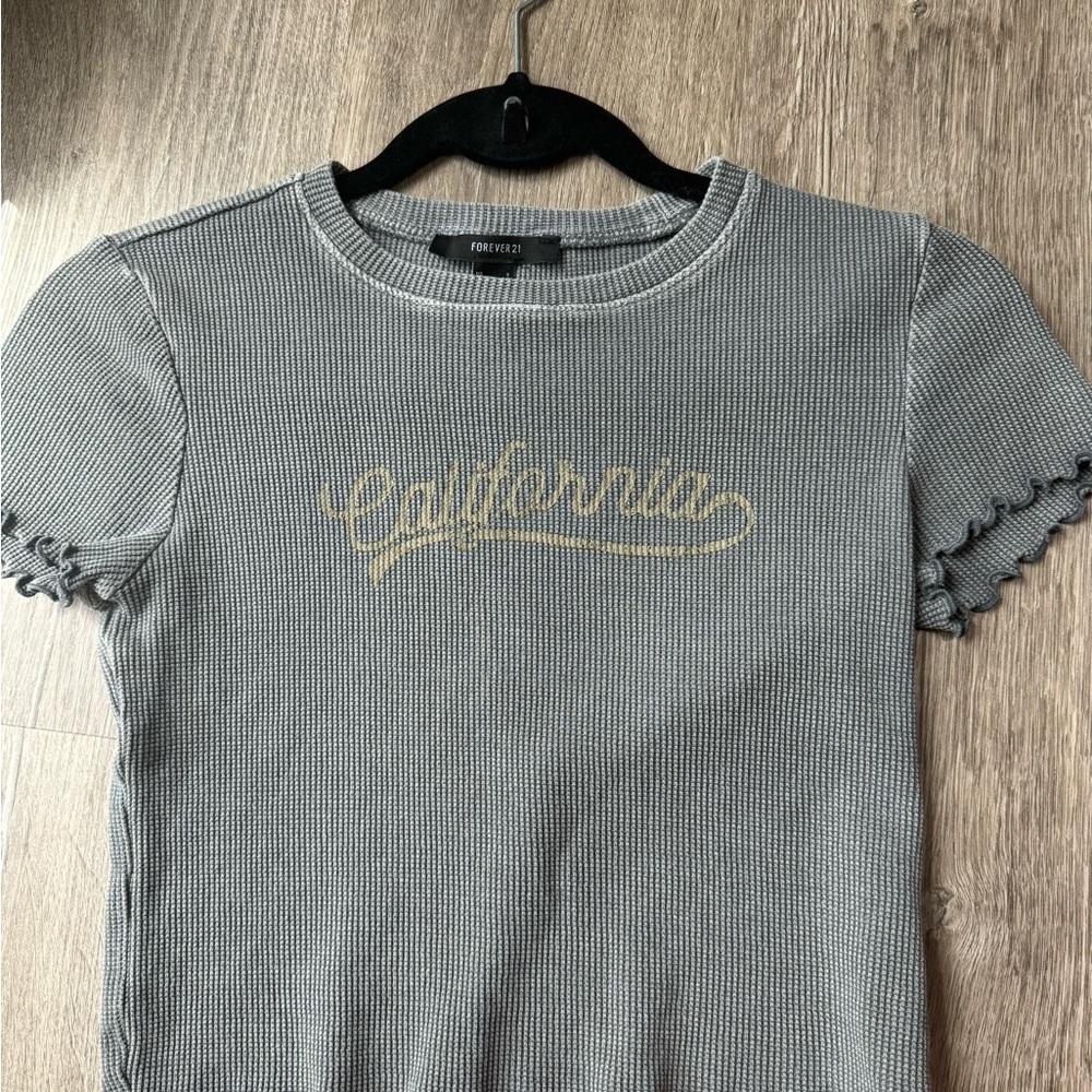Gray-Blue Fitted Ribbed Short Sleeve T-Shirt